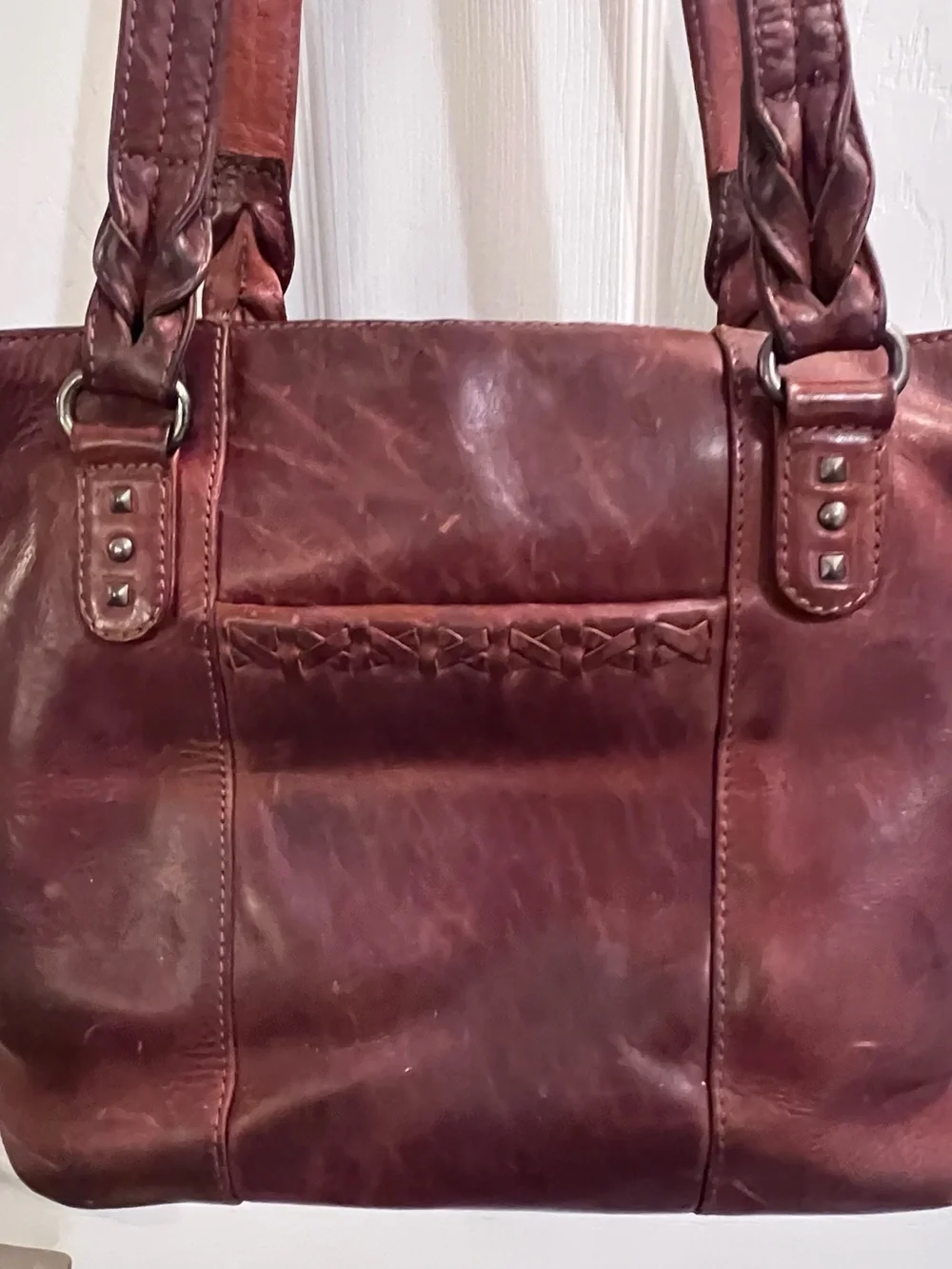 Women's Burgundy Leather Shoulder Tote